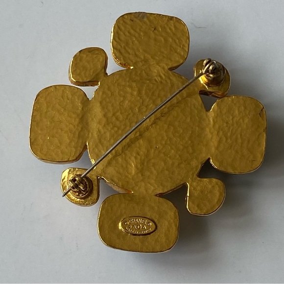 CHANEL  Brooch Glossy Teal Cross Geometric Gold Metal 97P 1997 Reworked READ!!! - Picture 10 of 14
